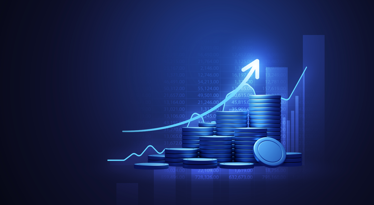 Graph showing coins and growth